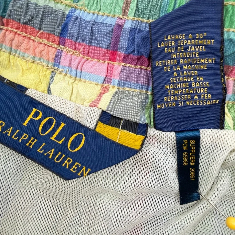 Polo Ralph Lauren Yacht Club Swim Trunks Mens Med Madras Plaid Lined Shorts 2008